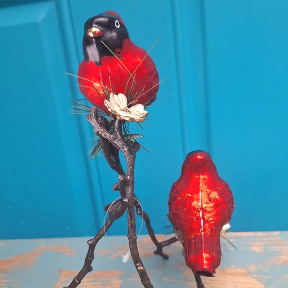 Vintage Bird Ornaments Mercury Glass Clip-On Red Birds Home Decor Christmas - Picture 6 of 16